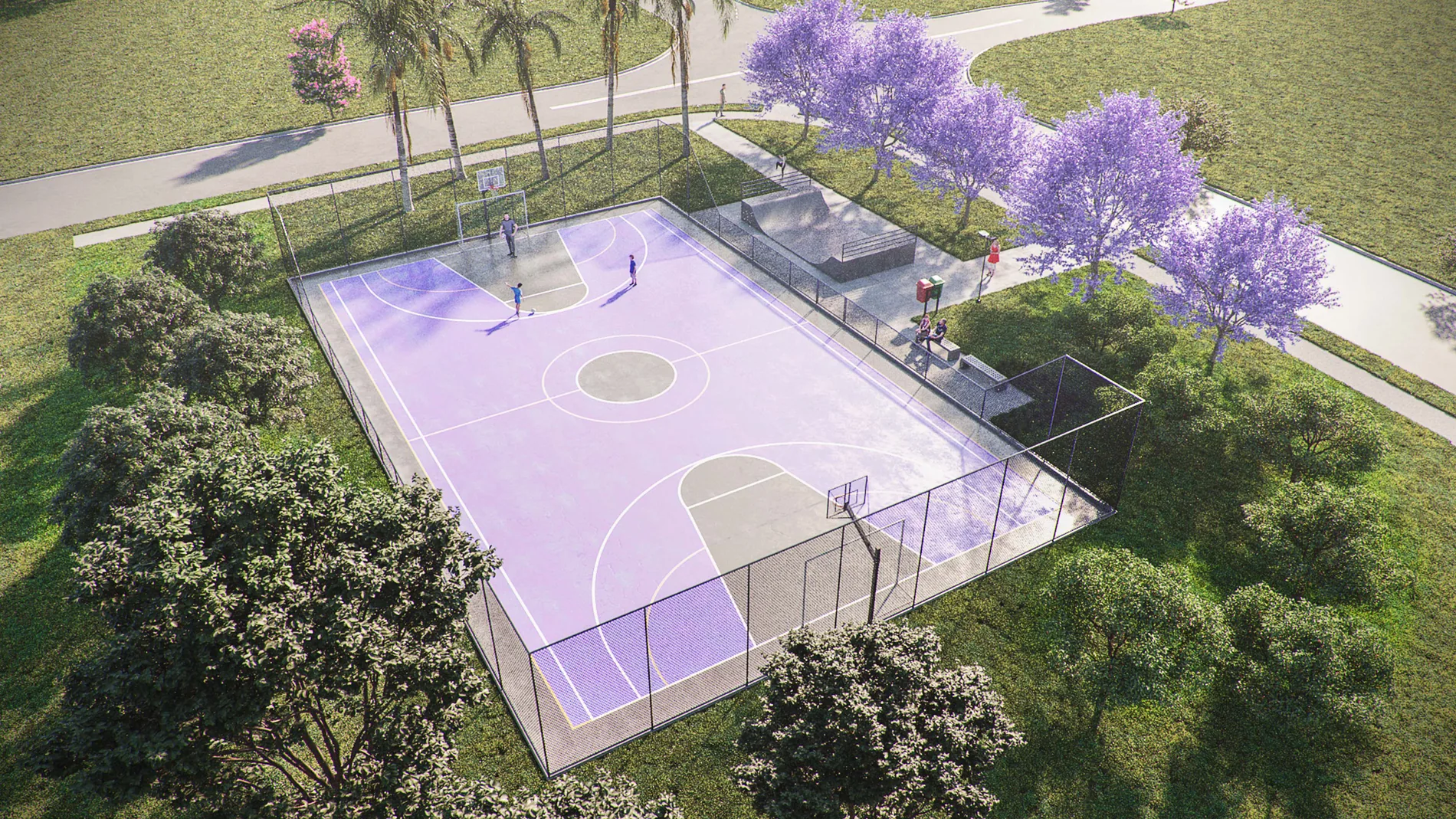 Perspectiva ilustrativa da praça dos esportes